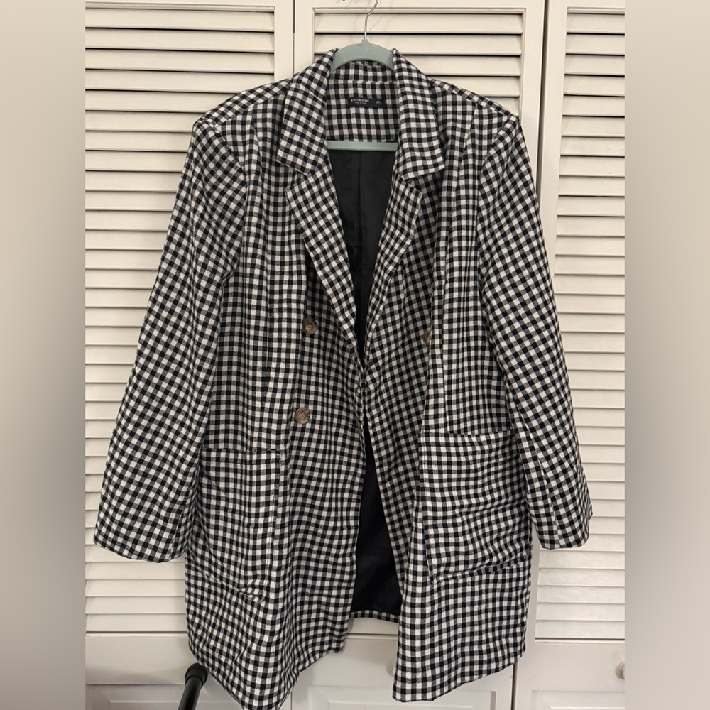 SHEIN curve 4X black and white checkered oversized blazer with pockets